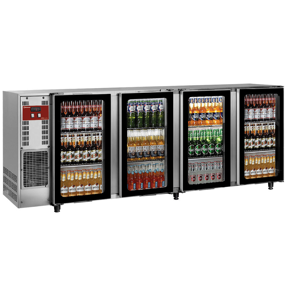 Backbar, rostfritt stål, 4 glasdörrar, 783 liter