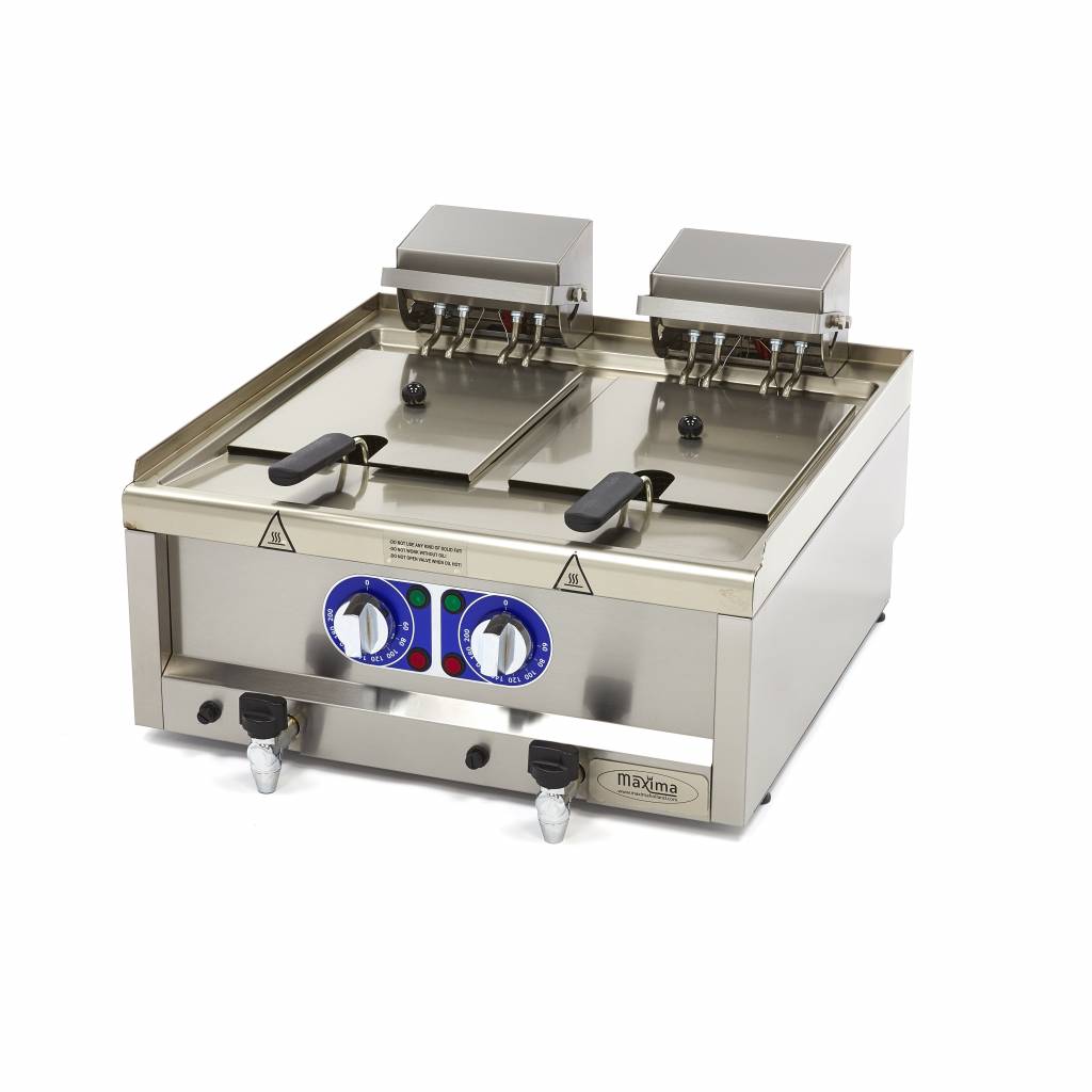 Friteringskastrull - 2 x 10L - 2 korgar - med avtappningskran - 400V