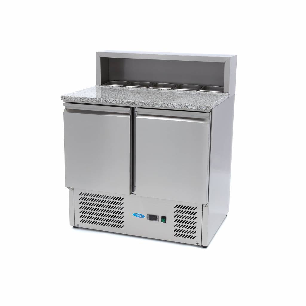 Coolt bord / pizzabänk - 90 cm - 2 luckor - Passar 5 x 1/6 GN - inkl. rostfritt stållock