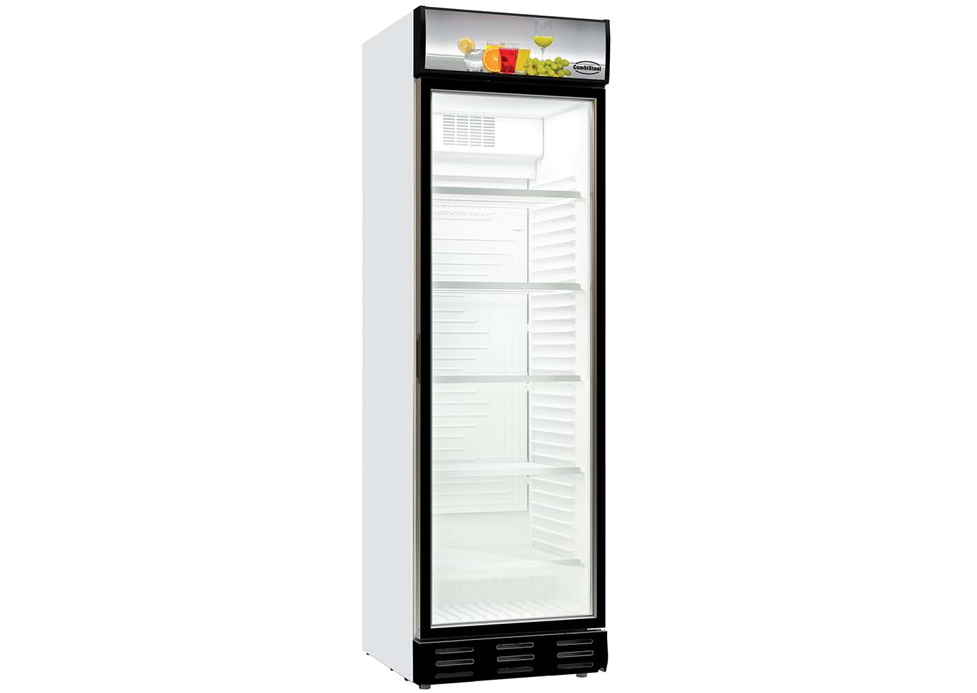 Displaykyl - Vit/Svart dörr och toppskylt - 382 liter