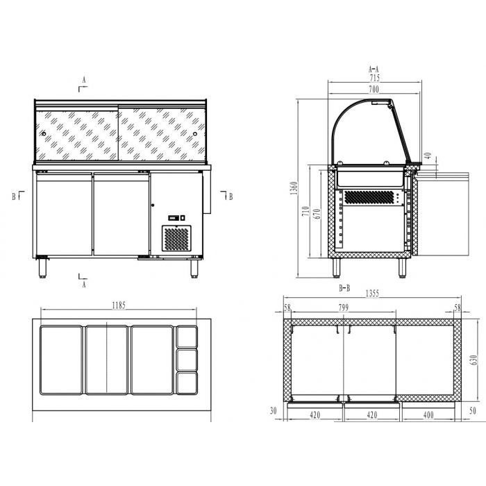 Saladette - 2 dörrar - 3 X 1/1 GN+ 3 X 1/6 GN