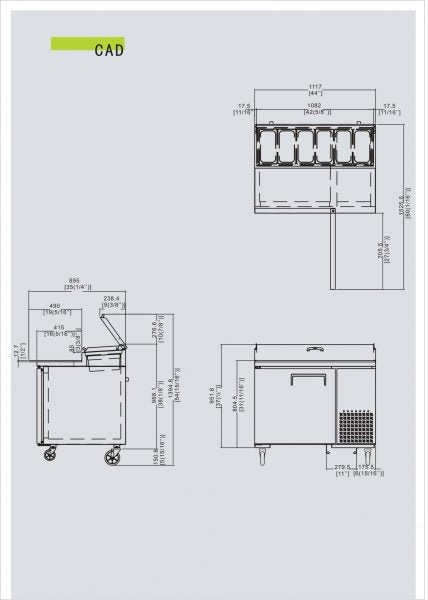 Saladette - 1 dörr - Inklusive 6 x 1/3 GN-behållare, 100 mm djupa