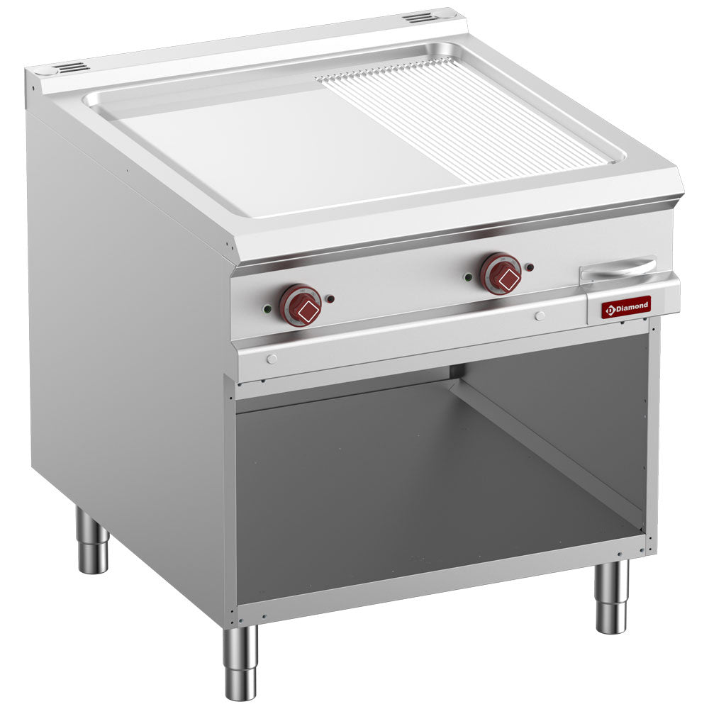 El-grillplatta 2/3 slät &amp; 1/3 räfflad, kromad, modell 1/1, öppen skåp