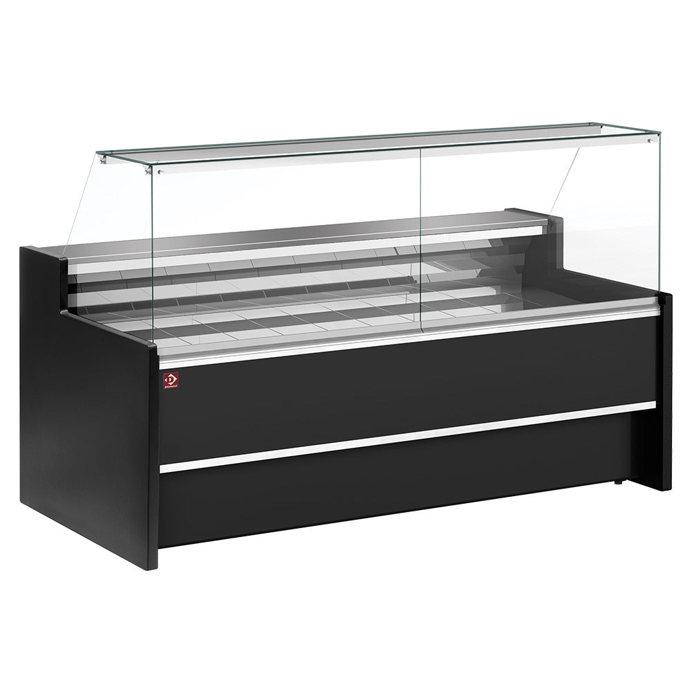 Ventilerad kylskåpsdisplay med rak glasfront 90° med förvaring - Svart