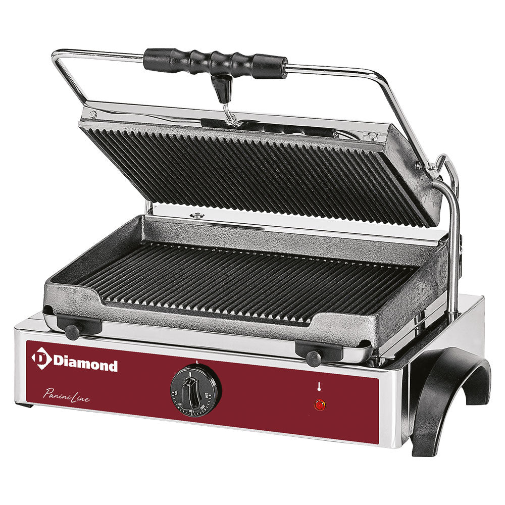 Elektrisk panini grill MEDIUM, räfflade tallrikar