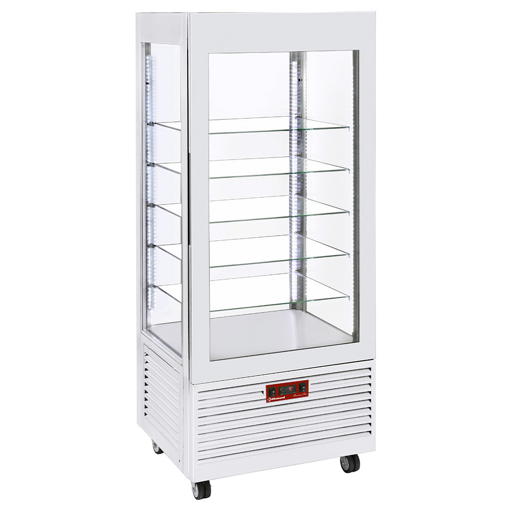 Kagemontre 4 sidor, positiv temperatur, 5 glasbänkar, ventilerad, 480 liter, VIT