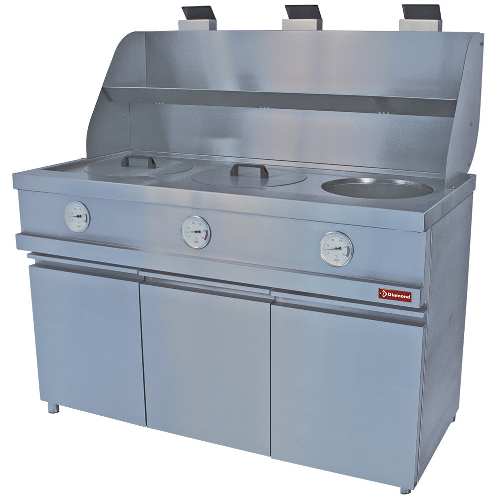 Friteringskastrull, gas - HEAVY DUTY, 3 runda kastruller, mekanisk