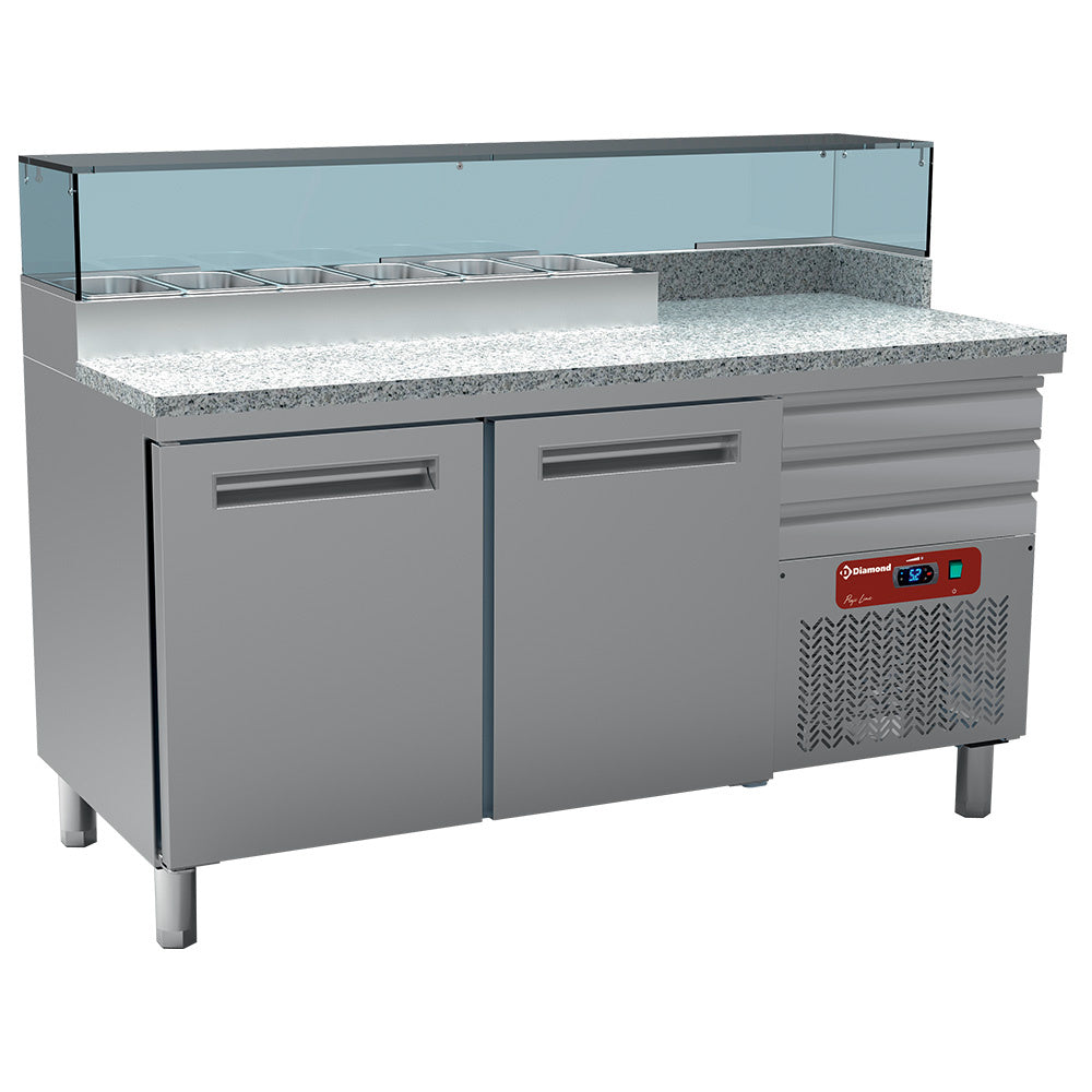 Kylskåp för pizzeria, 2 dörrar 600x400, 3 neutrala lådor 600x400, kylsystem 6x GN 1/4