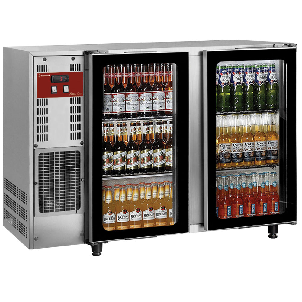 Backbar, rostfritt stål, 2 glasluckor, 375 liter