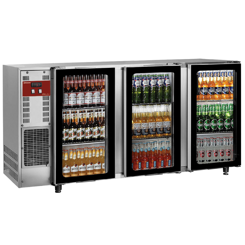 Backbar, rostfritt stål, 3 glasdörrar, 579 liter