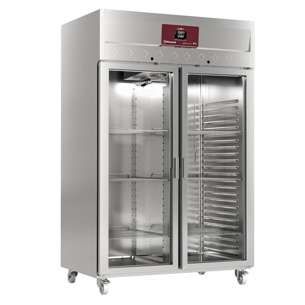 Frysskåp 1400 liter, 2 glasluckor GN 2/1, på hjul