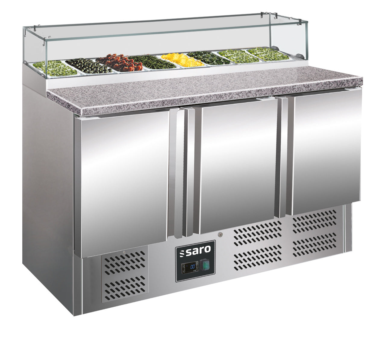 SARO Pizzabänk med 3 dörrar - med glasskiva modell PS 300 G
