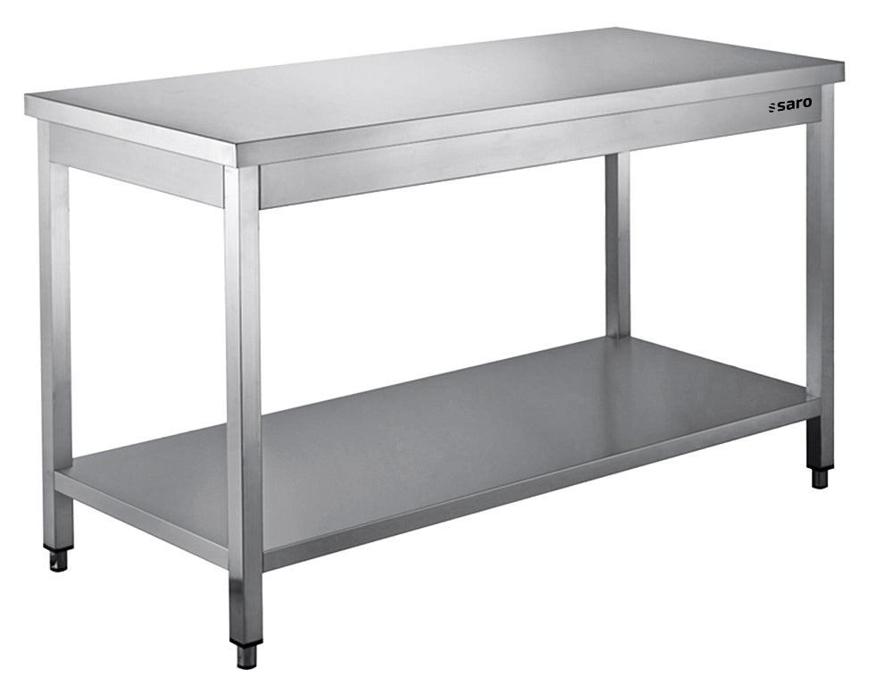SARO bord i rostfritt stål, demonterat, med nedre hylla - 600 mm djup, 2000 mm
