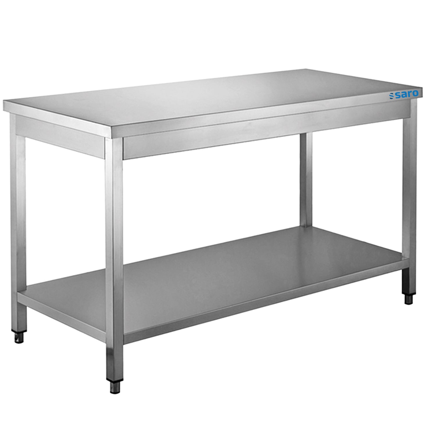 SARO Bord i rostfritt stål med nedre hylla - 700 mm djup, 2000 mm