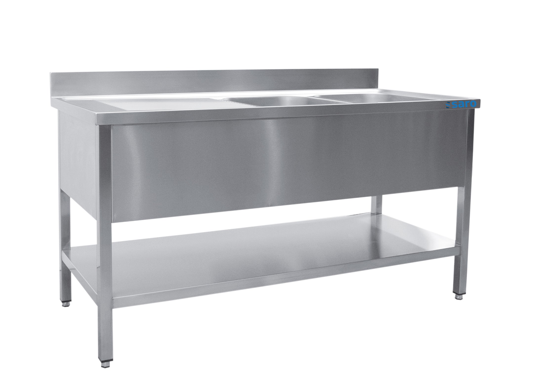 SARO Diskbänk med två handfat, höger - 700 mm djup, 1400 mm