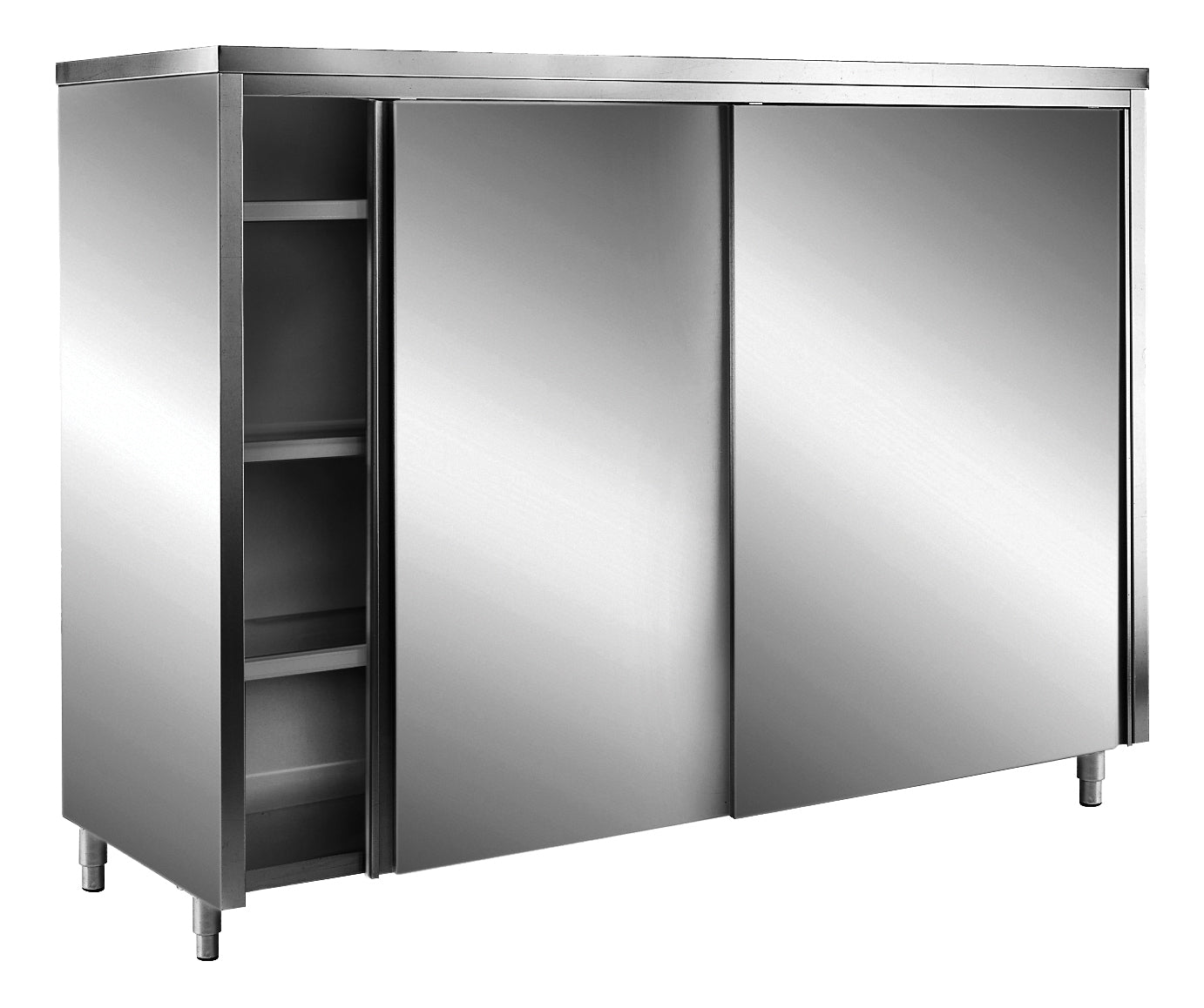 SARO Förvaringsskåp i rostfritt stål med skjutdörrar AISI 430, platt tak, 1200x600