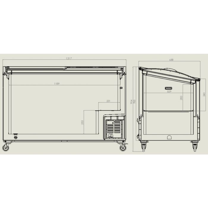 Butiksfrys / Kustfrys - 397 Liter - Med hjul