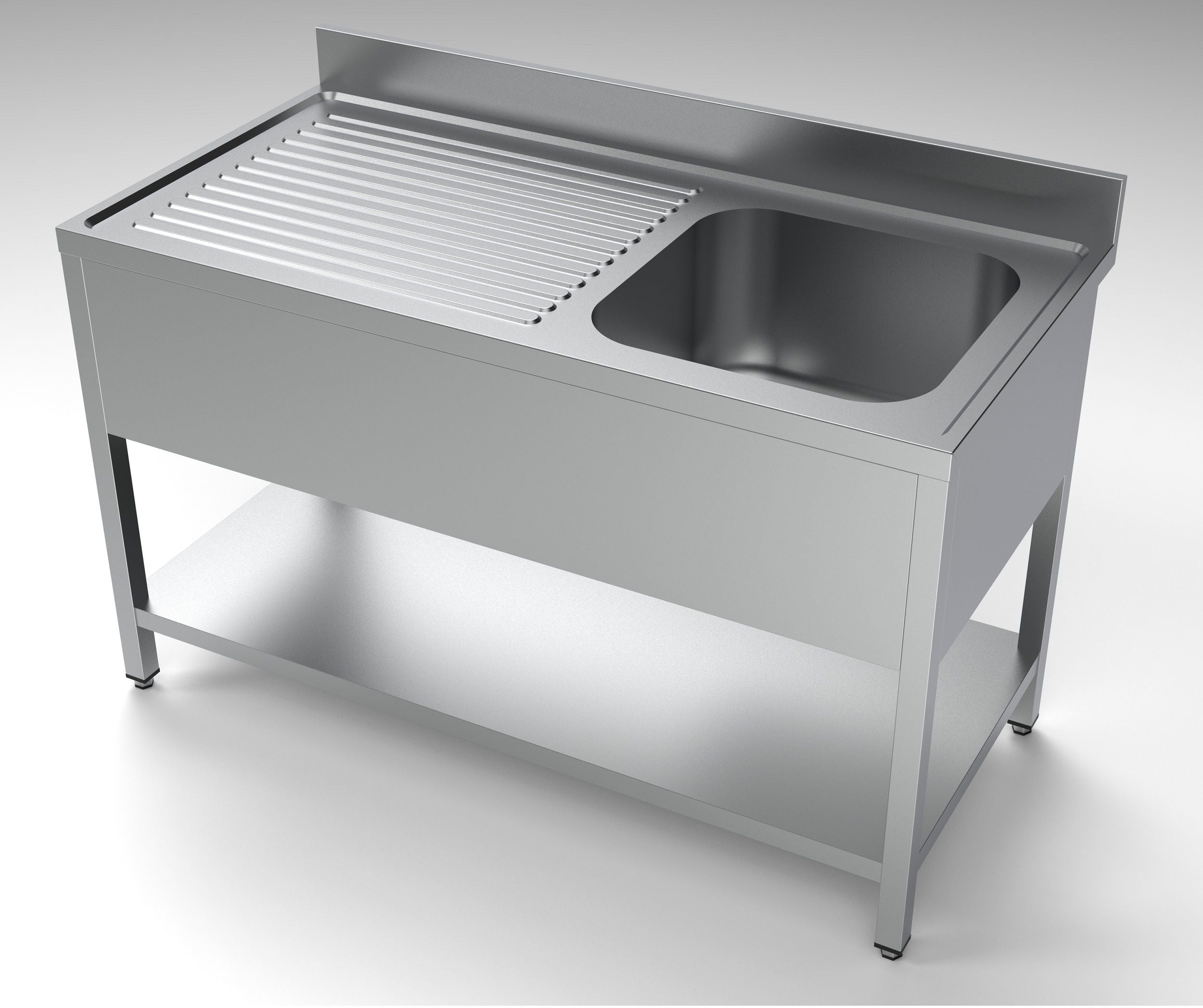 Stålbord med handfat - 70 cm bredt - 140 cm långt