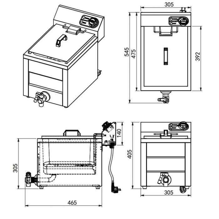 Fritös - Elektrisk - 1 X 8 liter - 3 KW