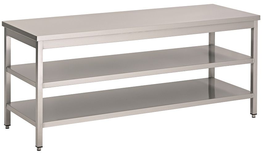 Rostfritt stålbord - 160 x 70 cm - 2 med hyllor under