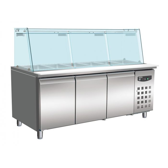 Kylbord/kylskåp - med glasfront - 3 dörrar - 5X 1/1 GN CONTAINER
