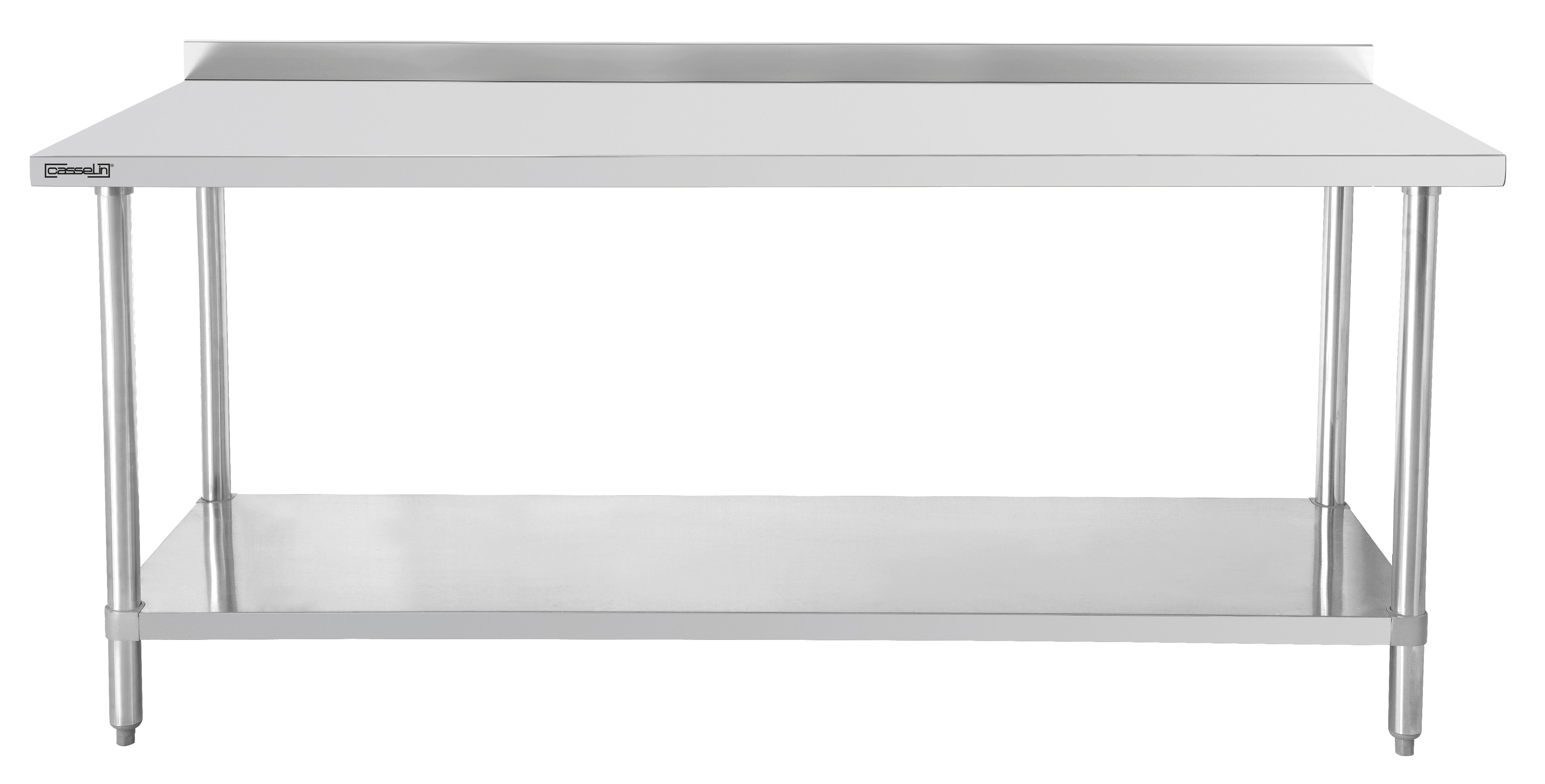 Arbetsbord i rostfritt stål 600 med baksida och hylla 1200 mm