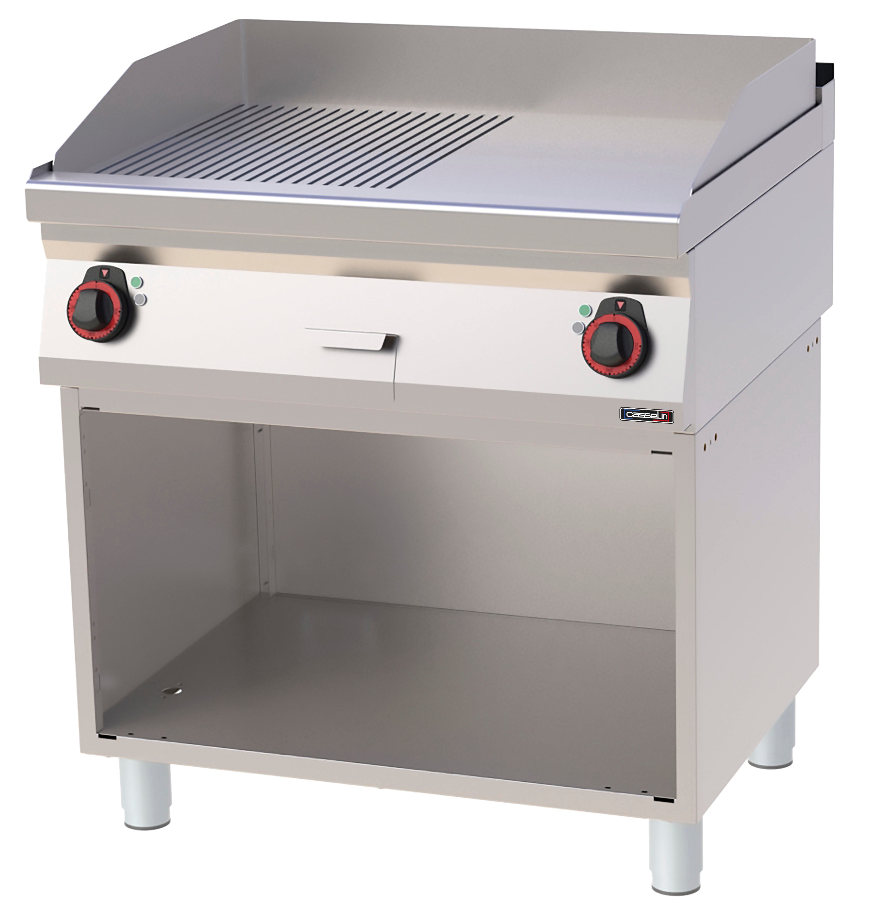 Grillplatta Rillet, slät krom med öppen hylla 80