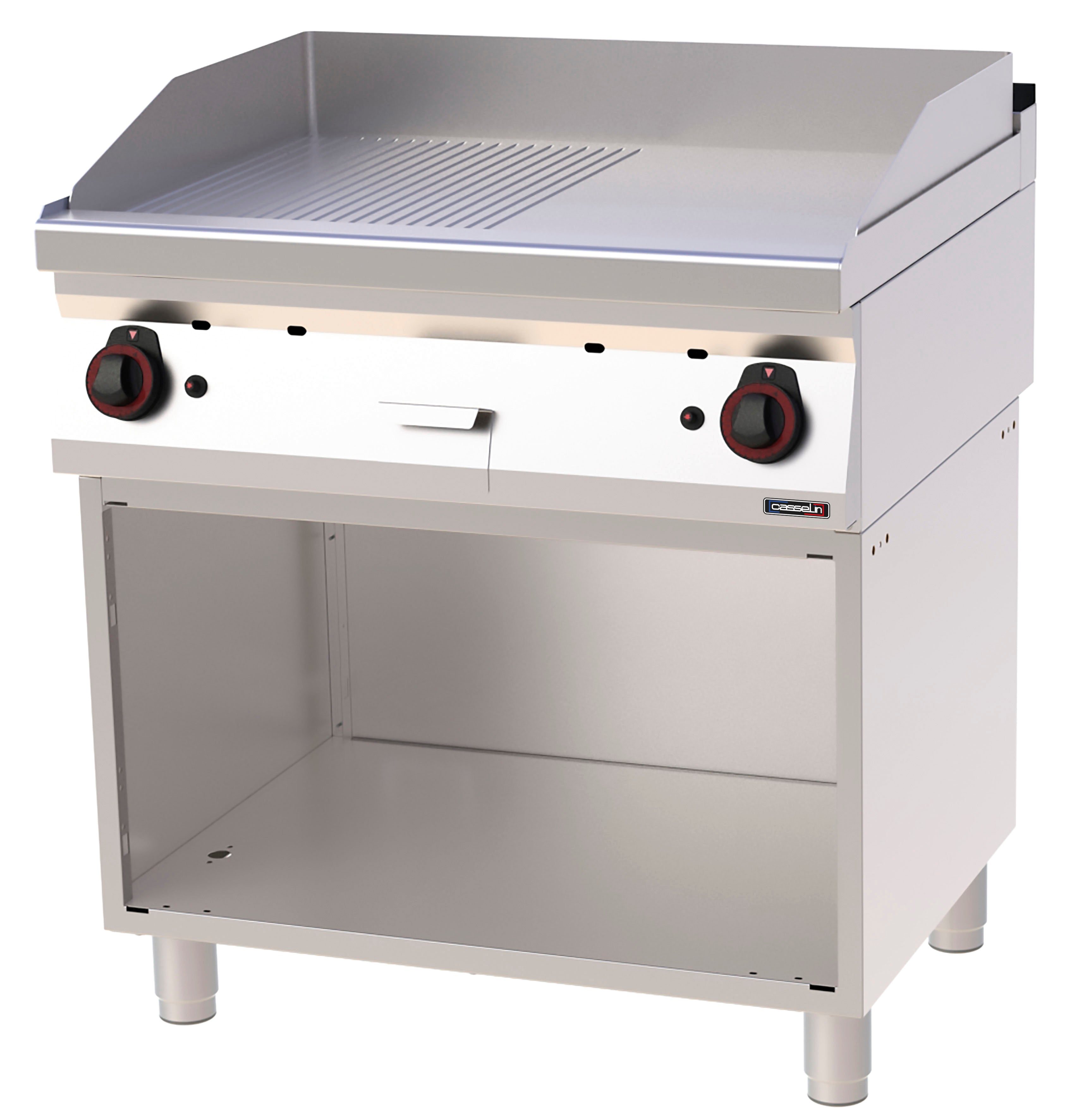 Gasgrillplatta Rillet, slät krom med öppen hylla 80