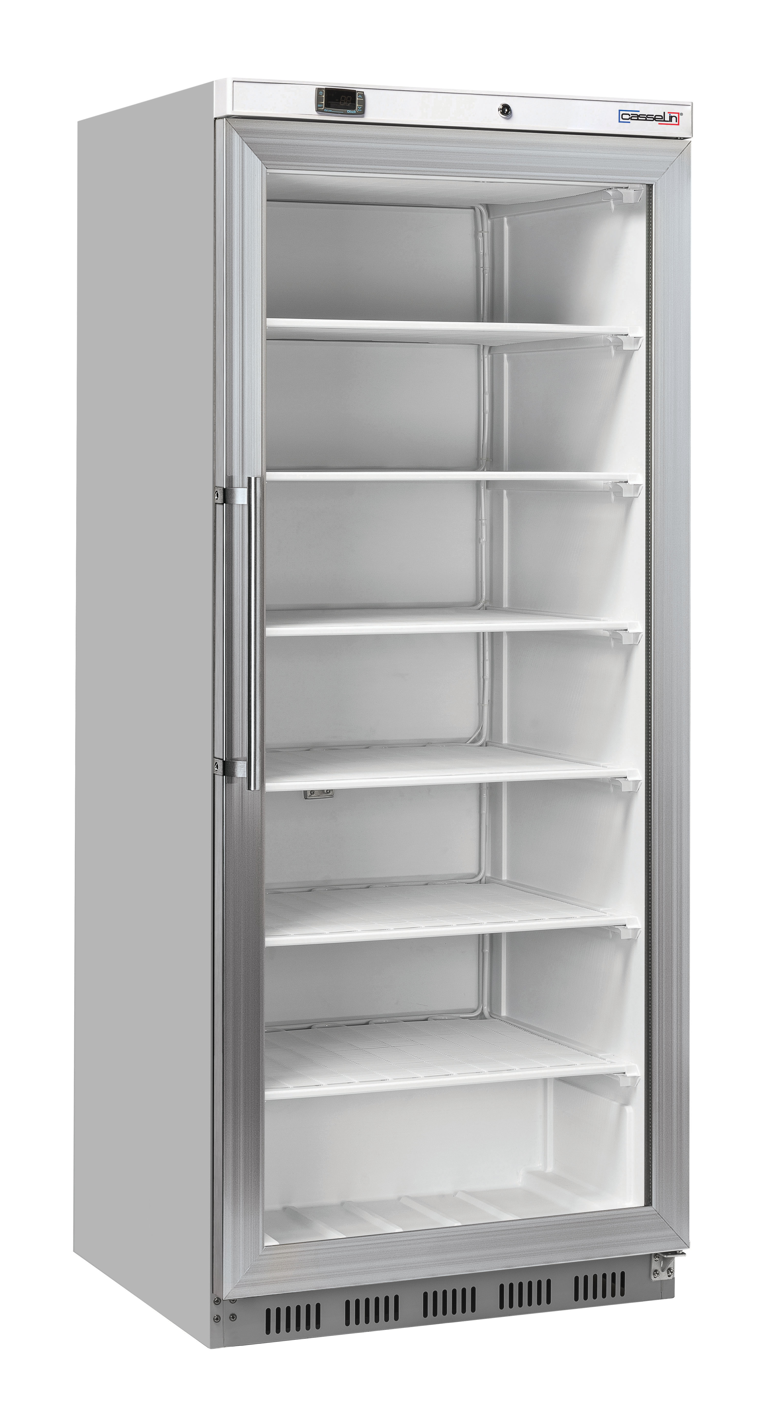 Frisstående glasdörr, frysskåp 600 L, stål