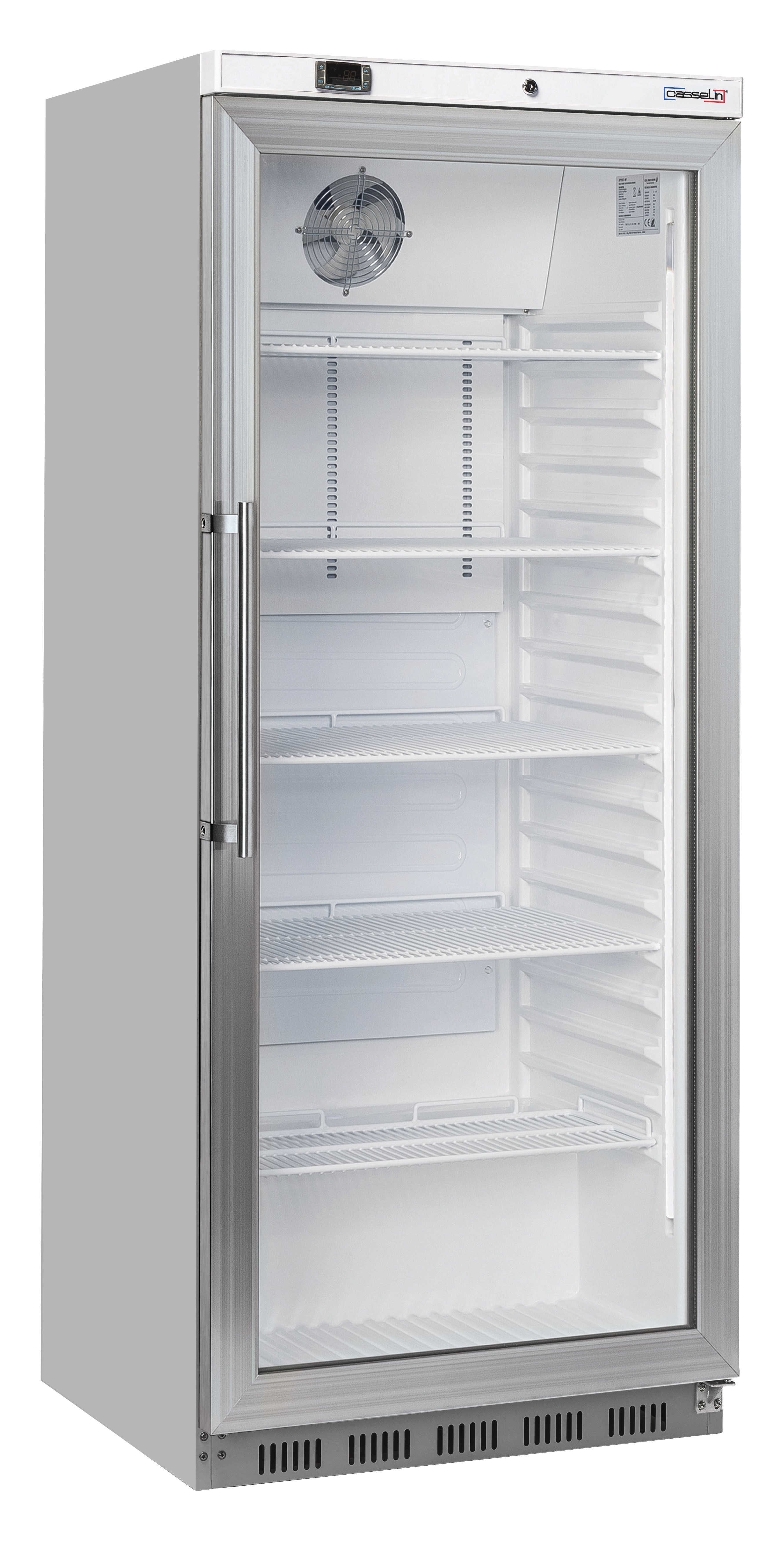 Frittstående kylskåp med glasdörr, 600 L, stål
