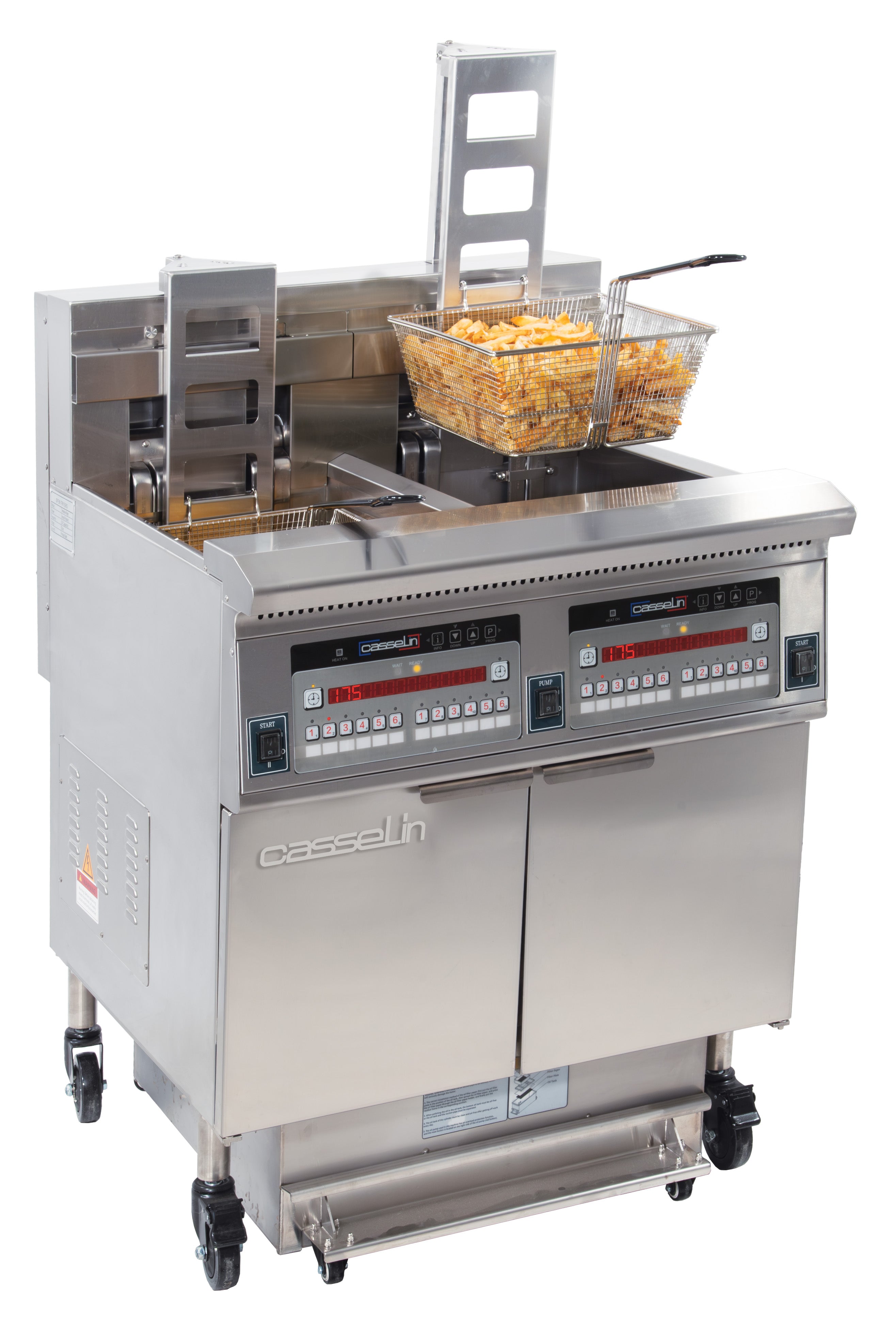 Elektrisk fritös med automatisk lyft- och filterfunktion, 2 x 22 liter, 17+17 kW.