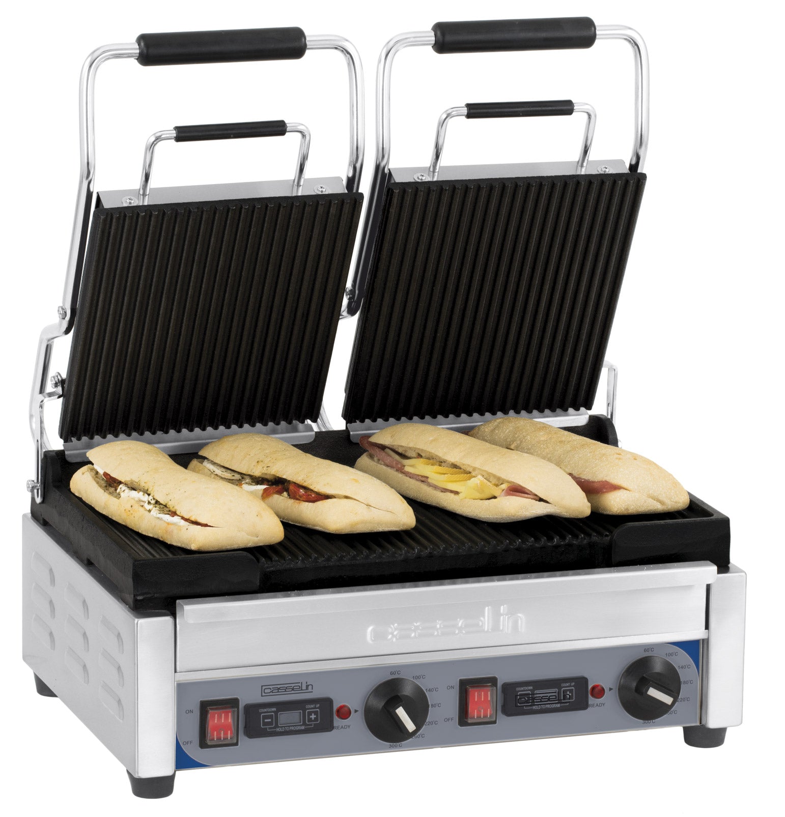 Premium rillet dubbelkontaktgrill - rillet med timer
