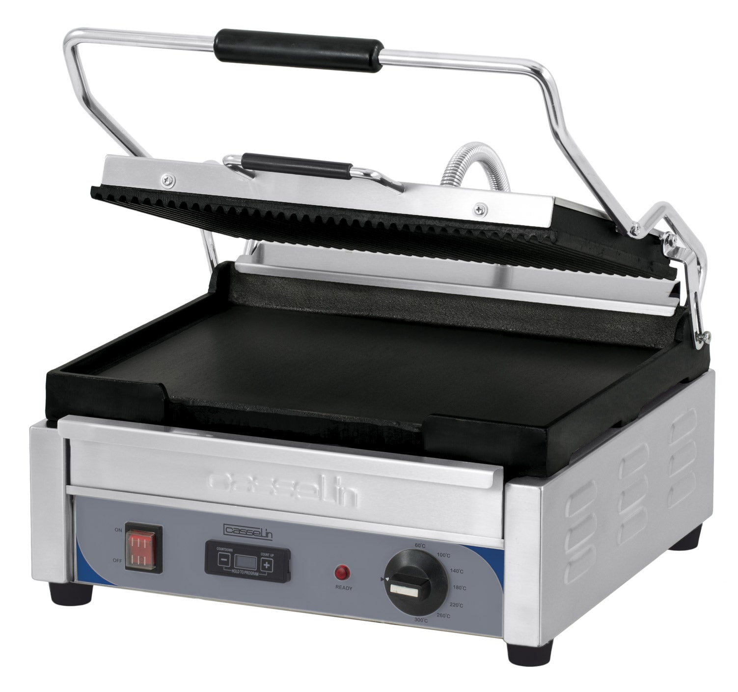 Kontaktgrill Premium stor, med släta plattor och timer.