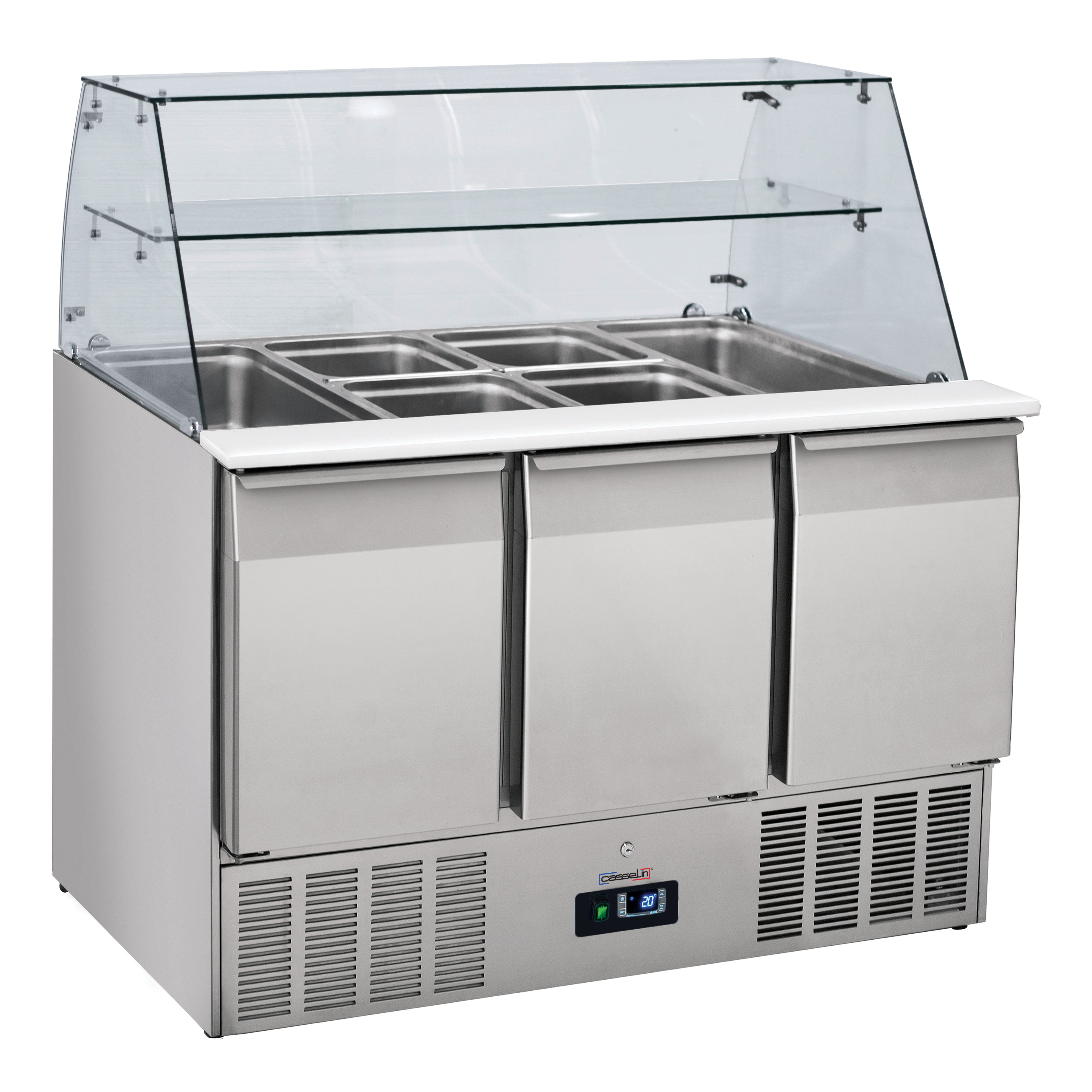 Saladette med glaslucka, 3 displayer, GN 1/1