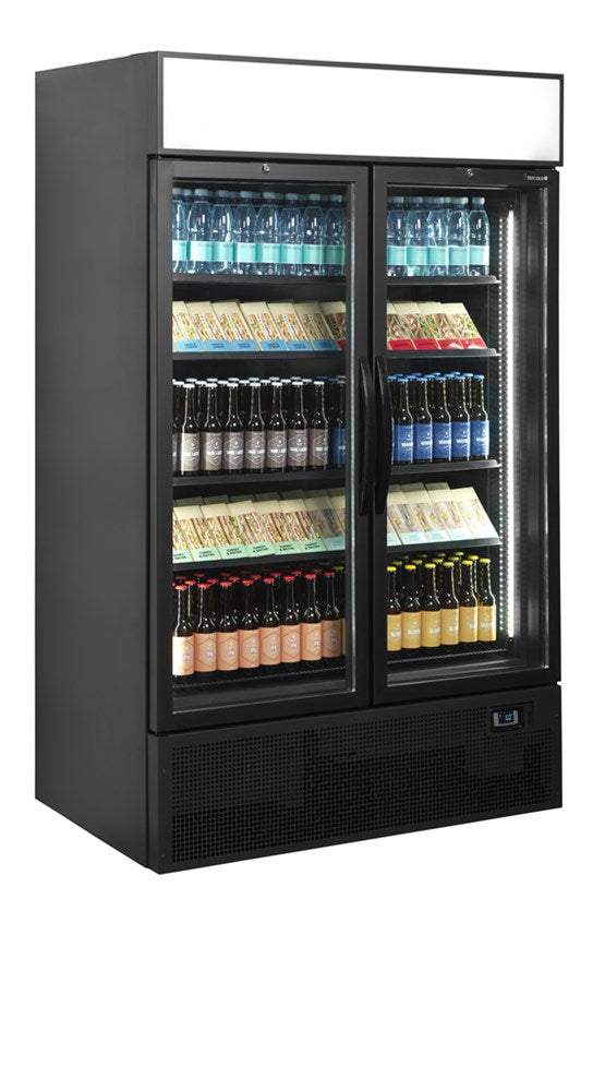 Svart 2-dörrars displaykylare med ljus topp - 1082 liter - FSC1200H SVART 