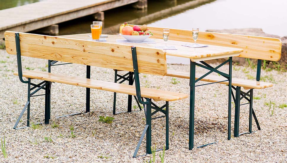 Berlin bord/bänk set - med ryggstöd - 1 bord - 2 bänkar