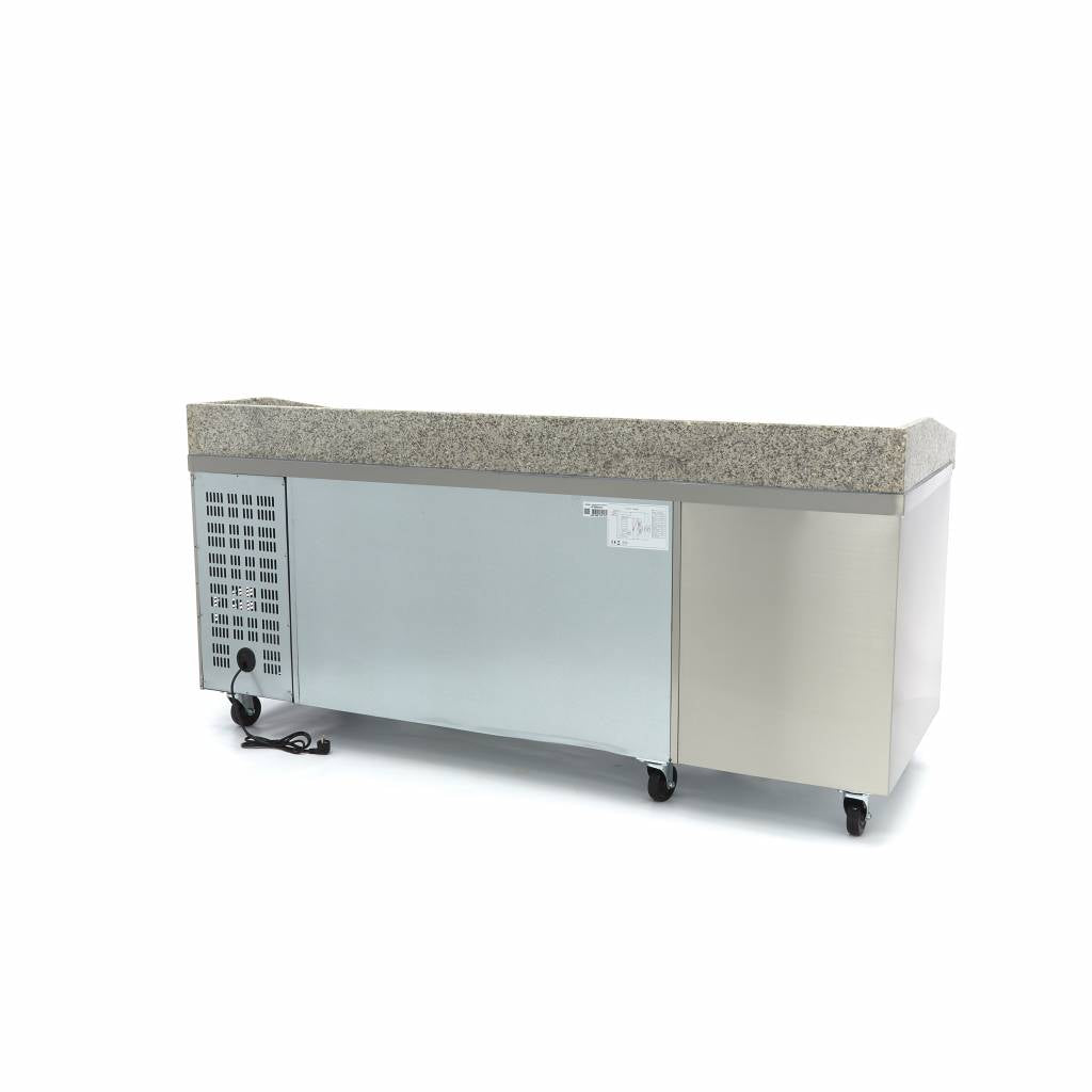 Kylbord / pizzabänk - 202 cm - 2 dörrar - Passar 5 x 1/6 GN - 7 lådor
