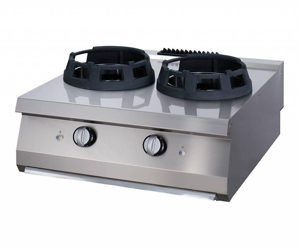Heavy Duty Wok-spis - 2 x 28,5 cm hällar - Dubbel enhet - 70 cm djup - Gas
