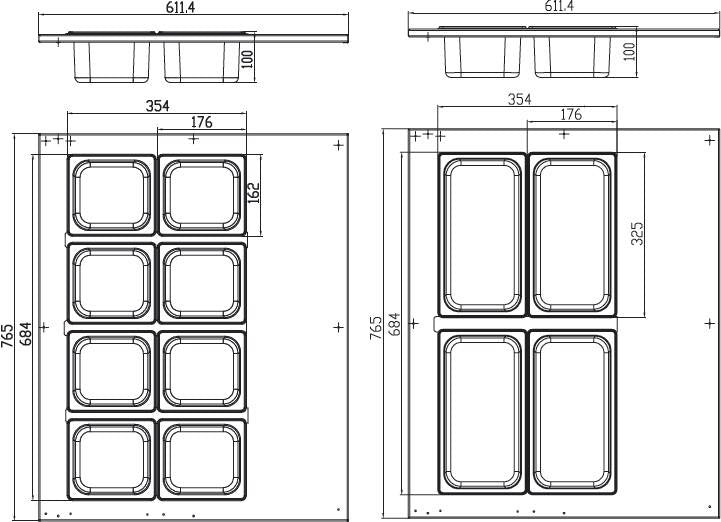 Saladette - 67L - inkl 8 x 1/6 GN - Bordsskiva