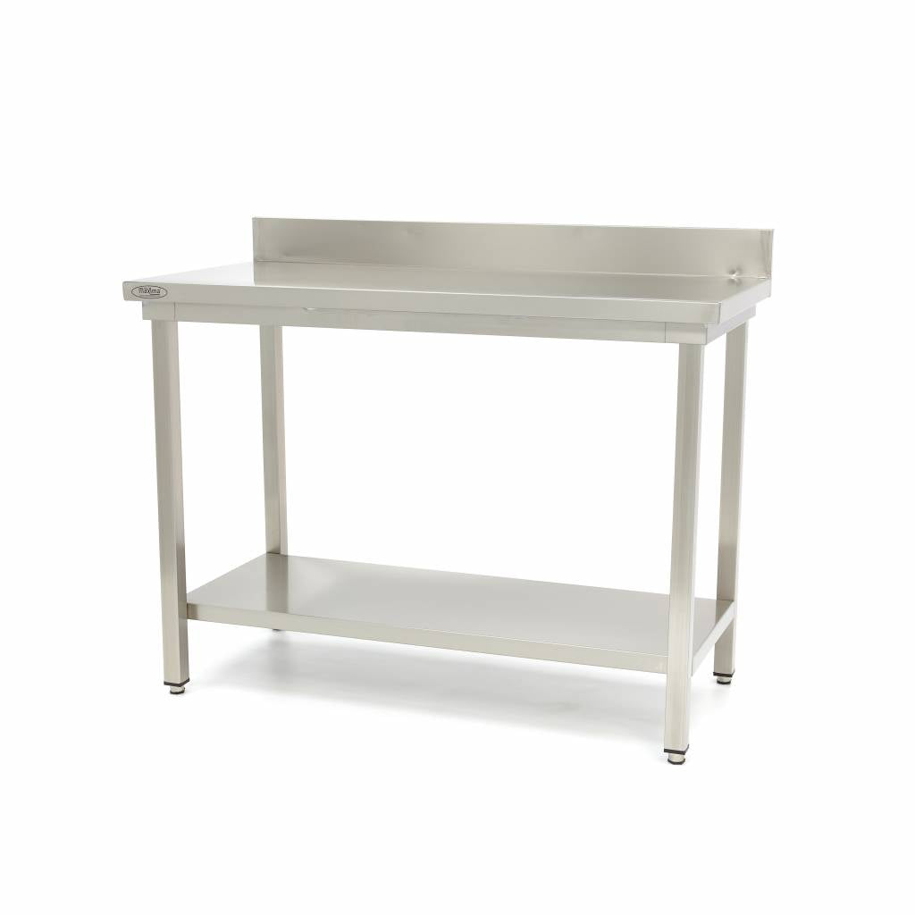 Bord i rostfritt stål - 140 x 70 cm - Justerbar höjd - med ryggplatta