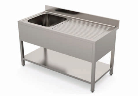 Stålbord m/vask och bakkant - 100 x 60 cm