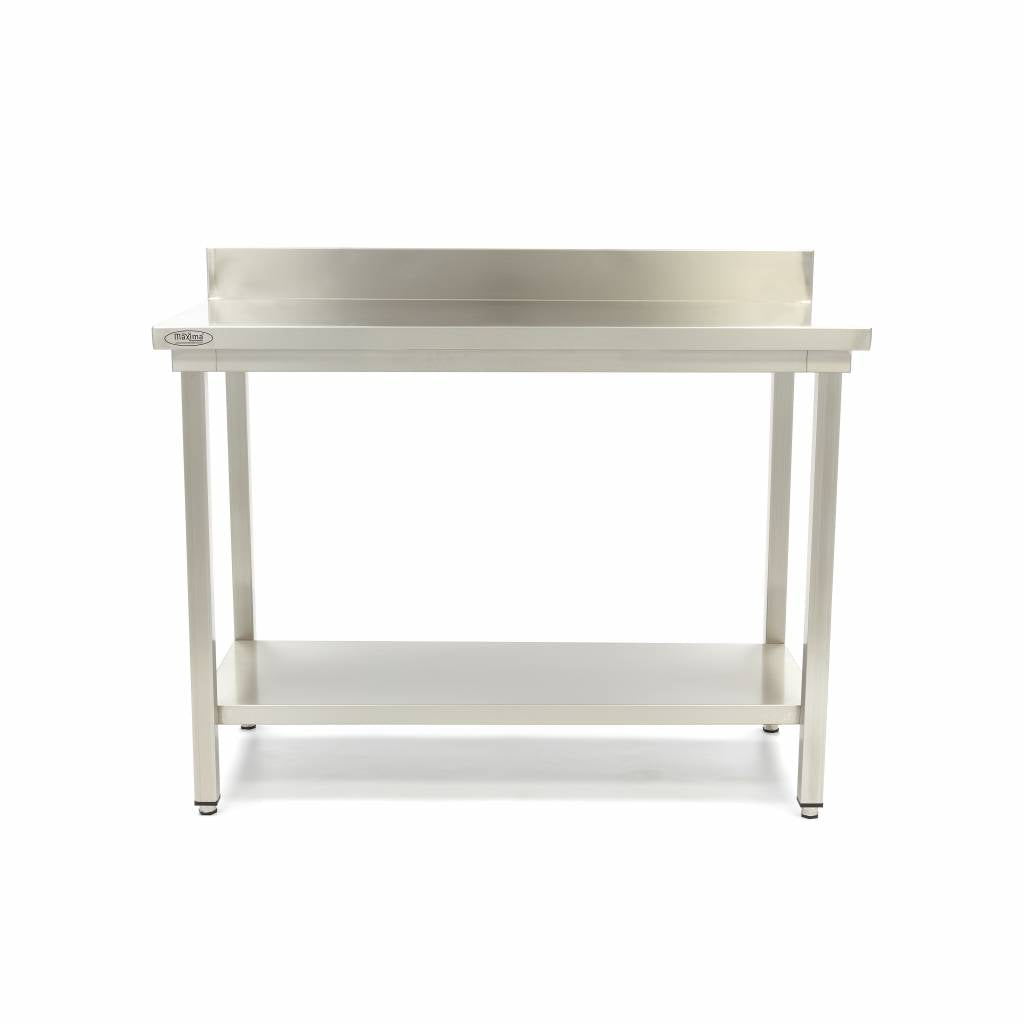 Bord i rostfritt stål - 80 x 60 cm - Justerbar höjd - med bakplatta och förvaringshylla
