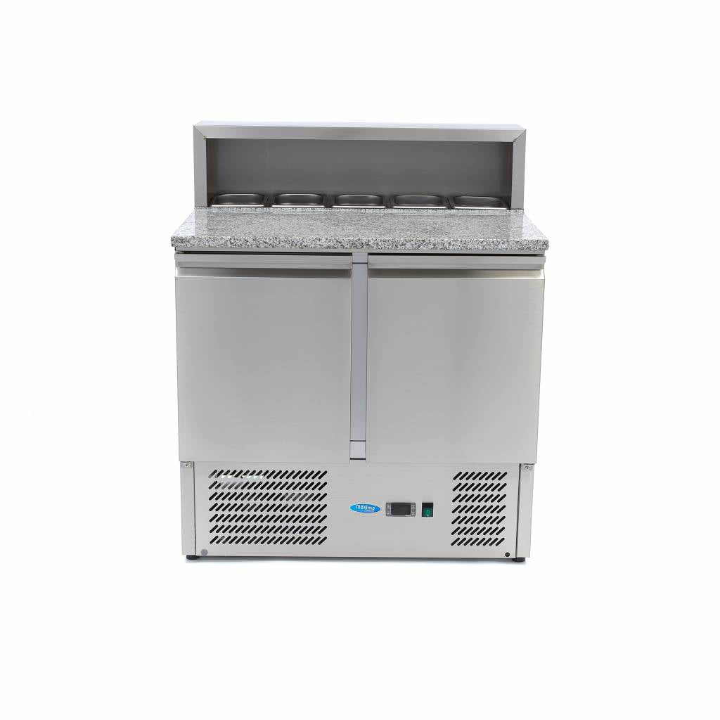 Coolt bord / pizzabänk - 90 cm - 2 luckor - Passar 5 x 1/6 GN - inkl. rostfritt stållock