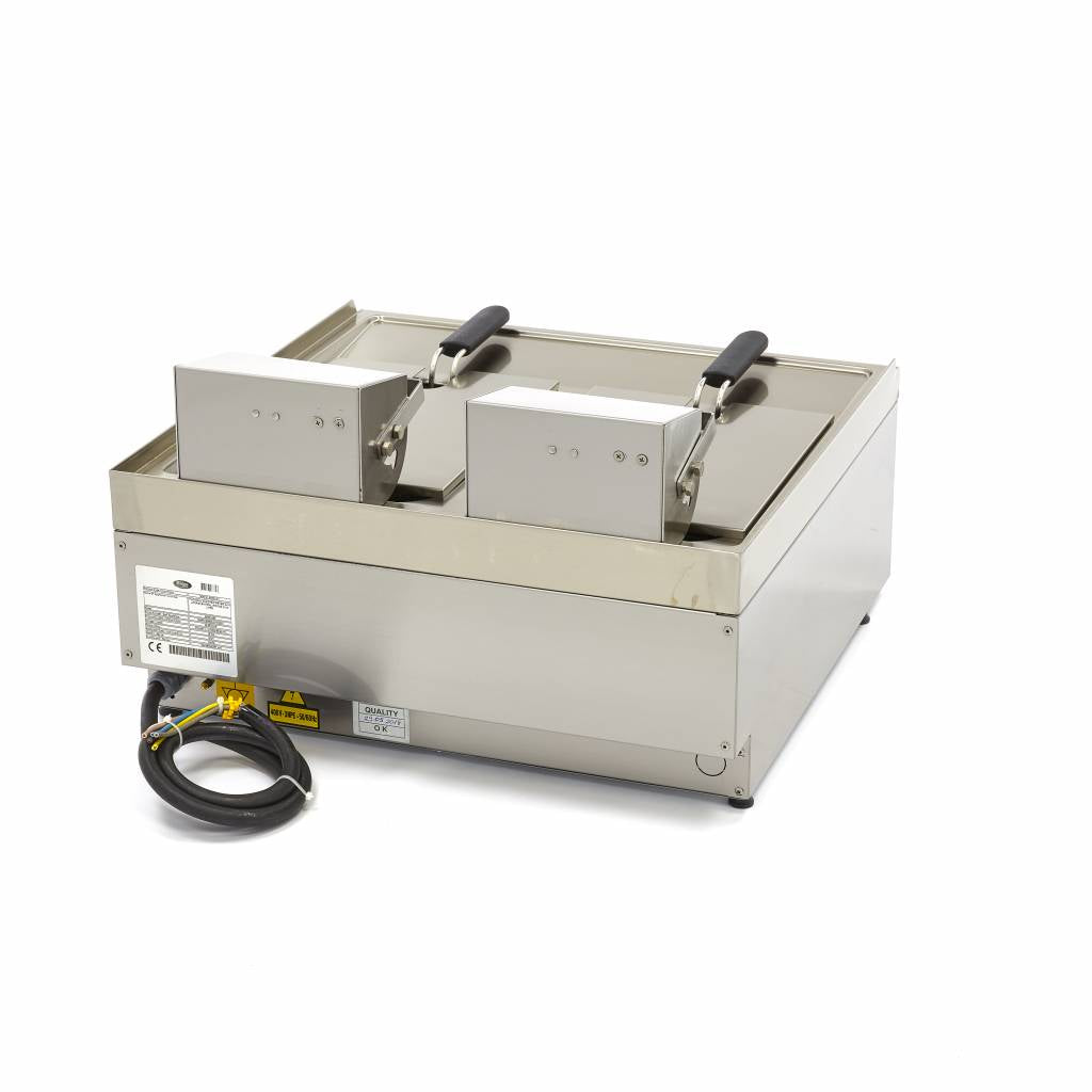 Friteringskastrull - 2 x 10L - 2 korgar - med avtappningskran - 400V