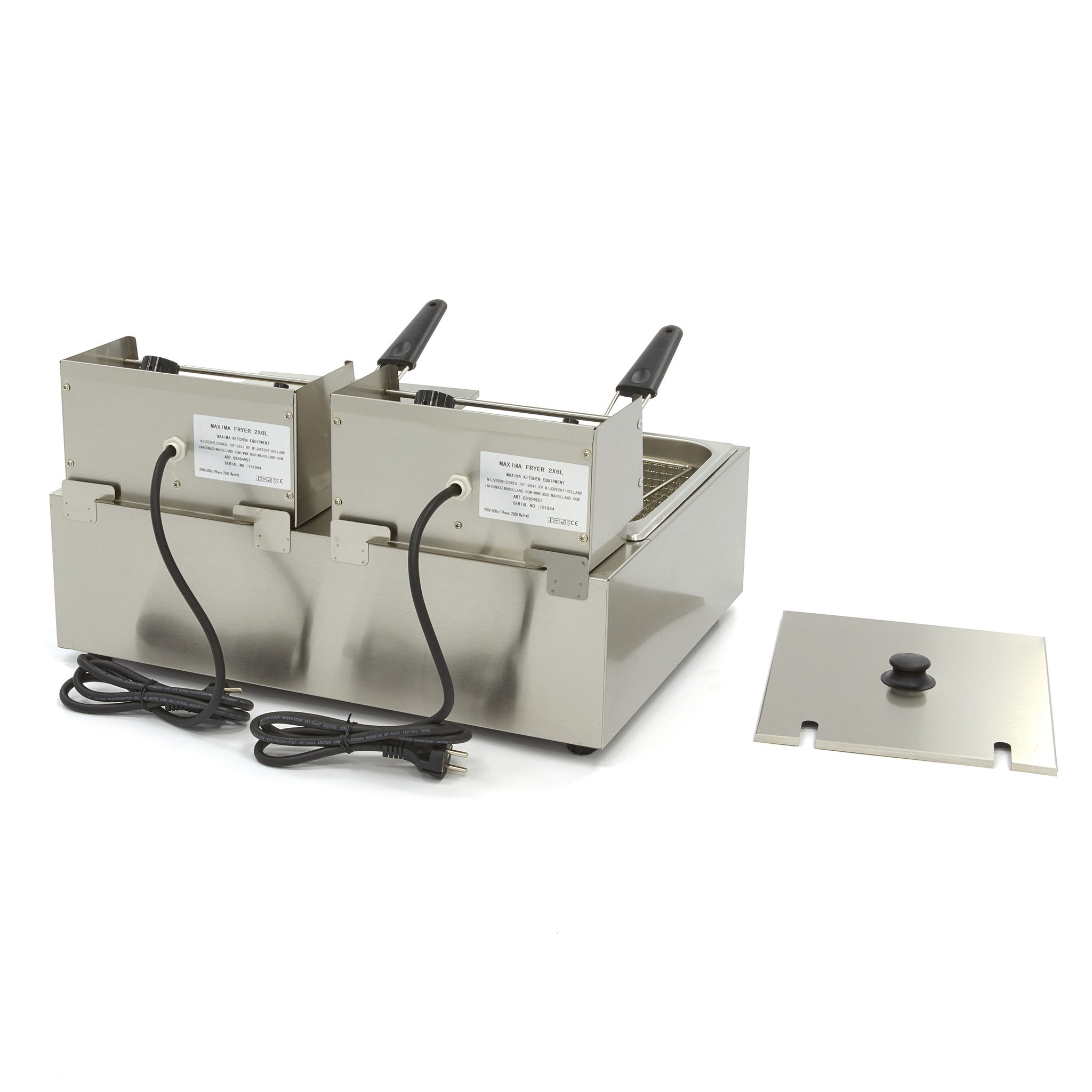 Friteringskastrull - 2 x 6L - 2 korgar - upp till 2,4 kg pommes frites