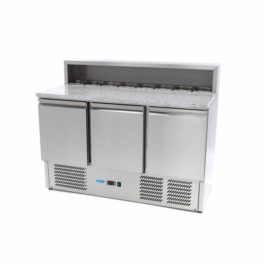 Coolt bord / pizzabänk - 137cm - 3 dörrar - Passar 8 x 1/6 GN - inkl. rostfritt stållock