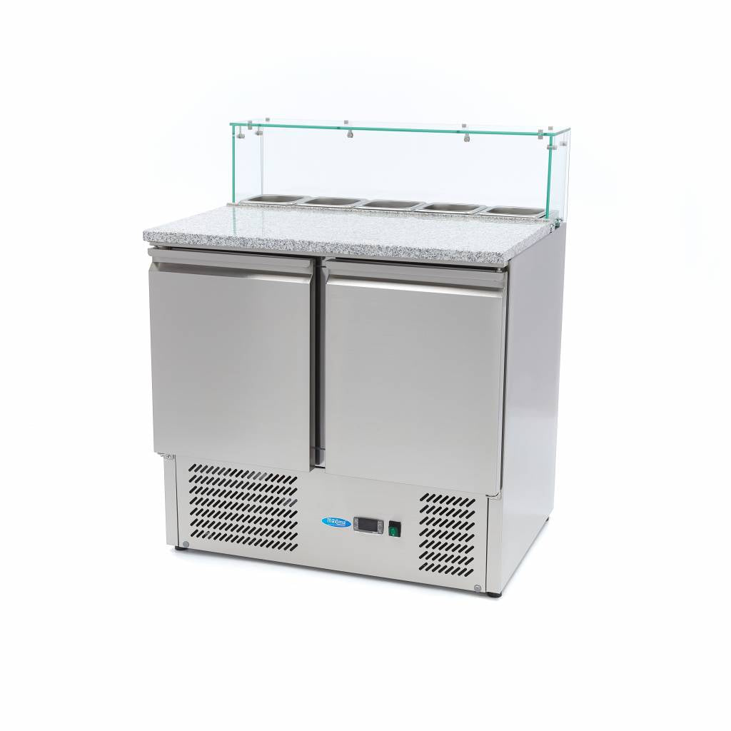 Coolt bord / pizzabänk - 90cm - 2 luckor - Passar 5 x 1/6 GN - inkl