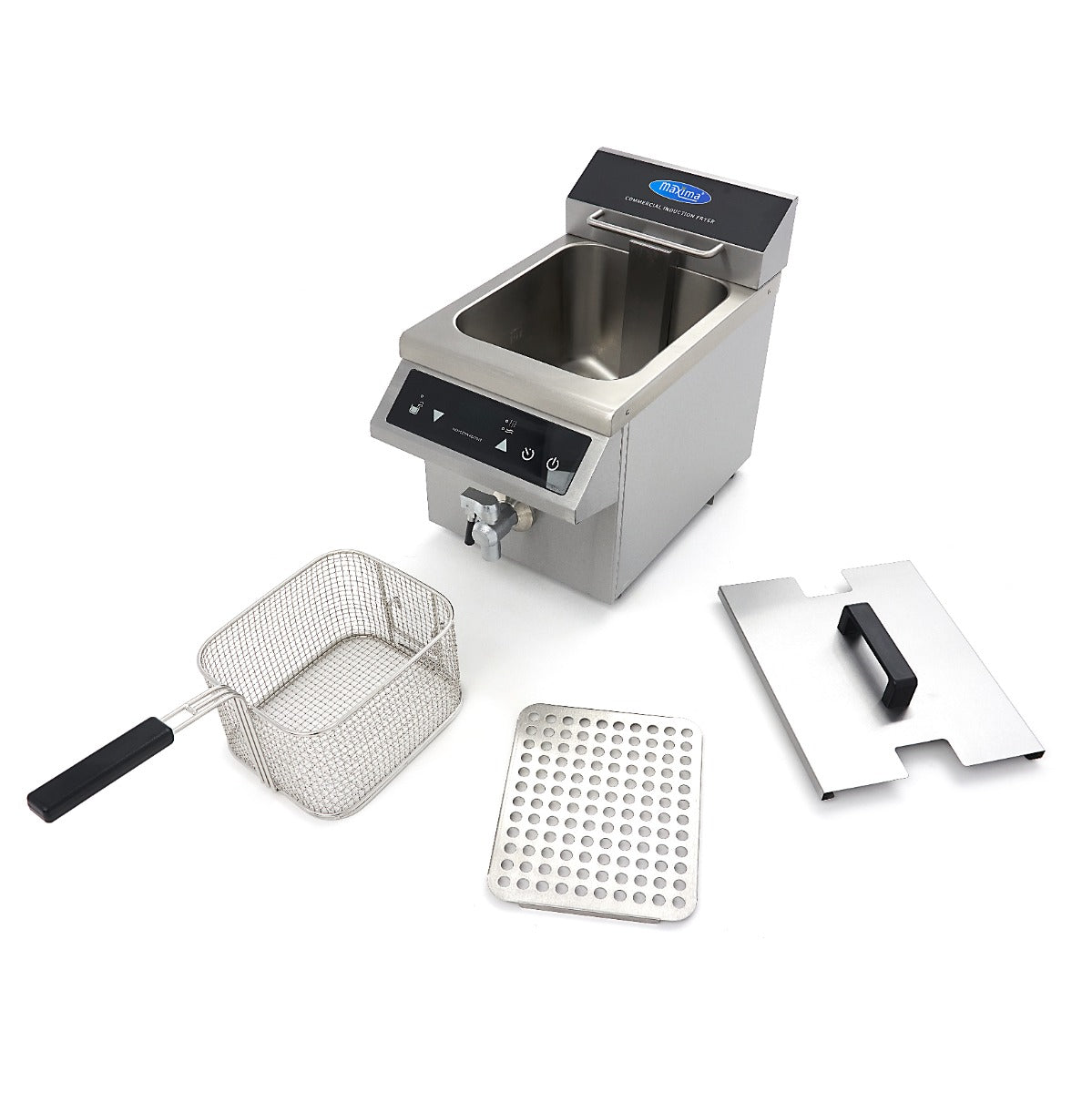 Friteringskastrull - 8L - 1 korg - Induktion - med avtappningskran
