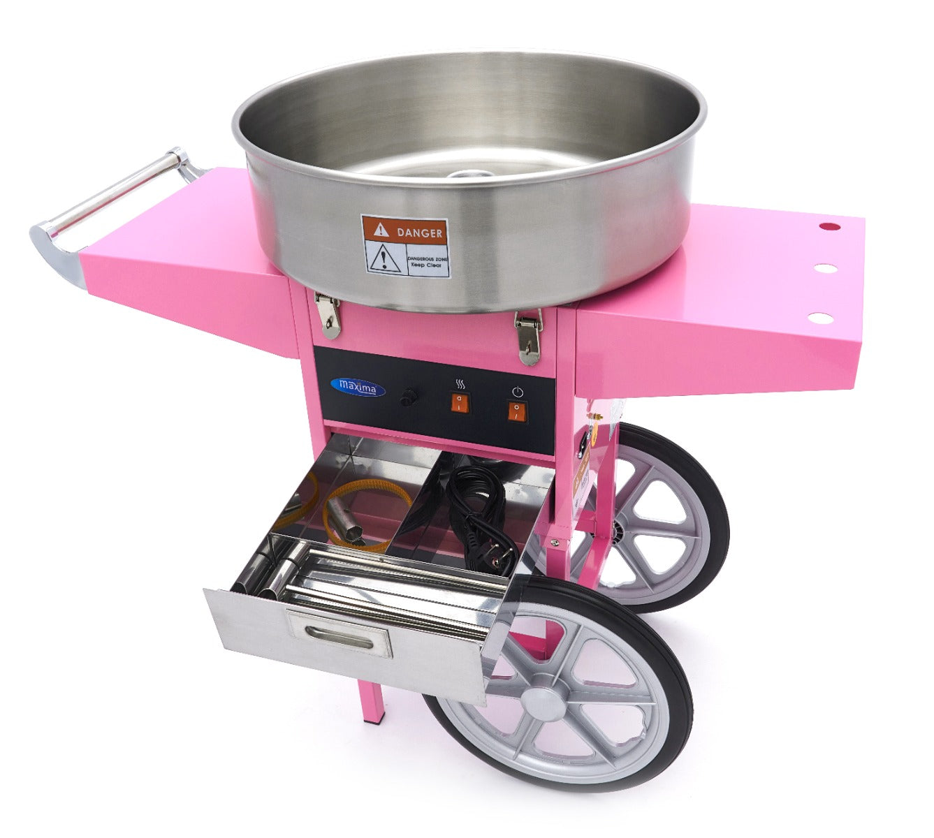 Candy Floss Maskin – Ø 52cm – Rosa – med vagn