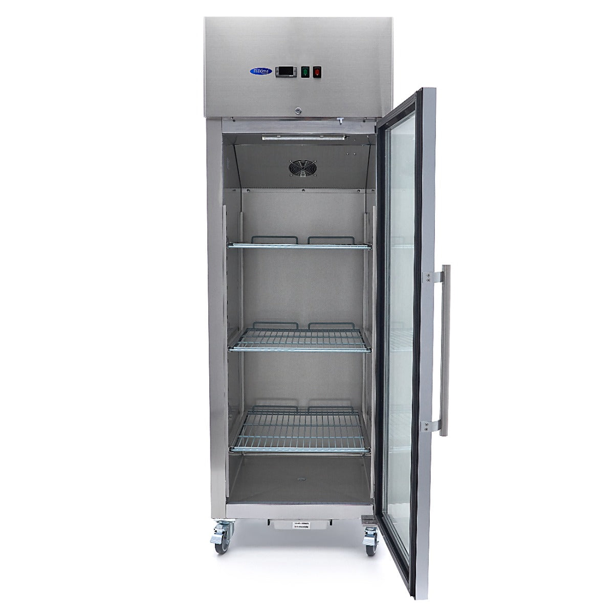 Frys - 700L - 3 justerbara hyllplan (2/1 GN) - Rostfritt stål - med glasdörr
